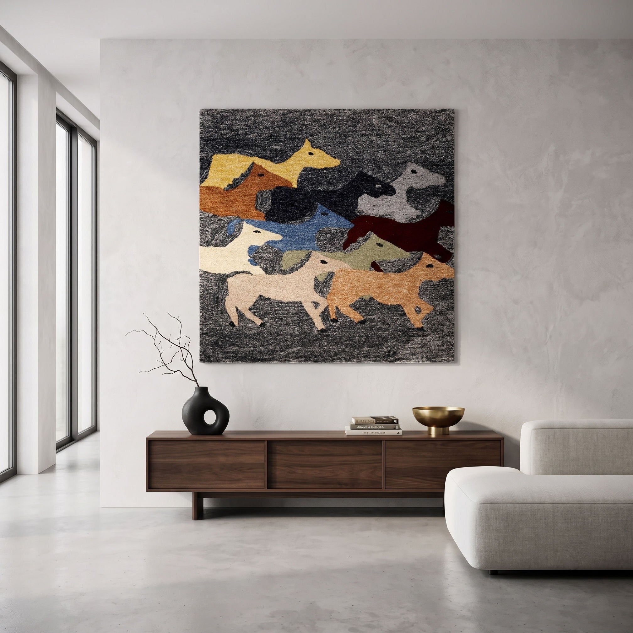 Running Horses Hand Tufted Wool Wall Rug
