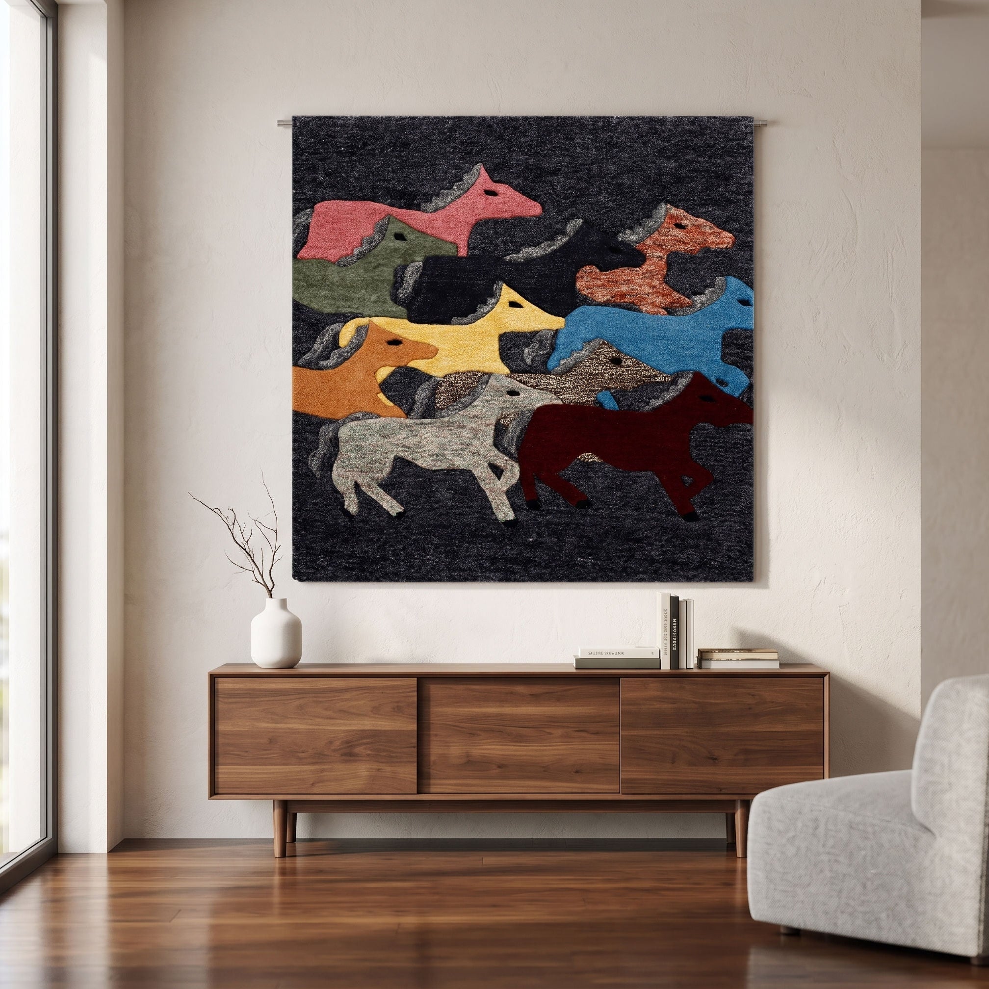 Galloping Horses Hand-Tufted Wool Wall Rug
