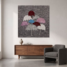 Colorful Rain Umbrellas Hand Tufted Wool Viscose Wall Rug