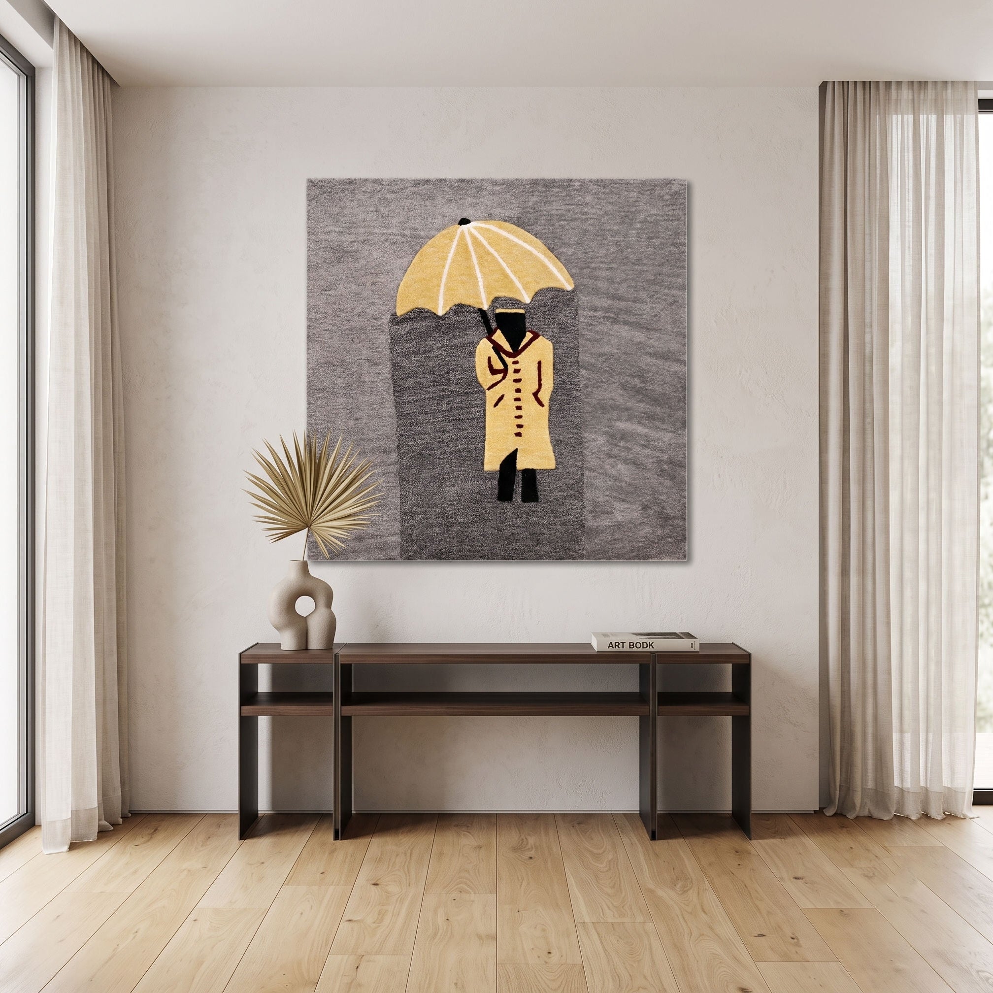 Ceremonial Guard Under Yellow Parasol Hand Tufted Wool Wall Rug