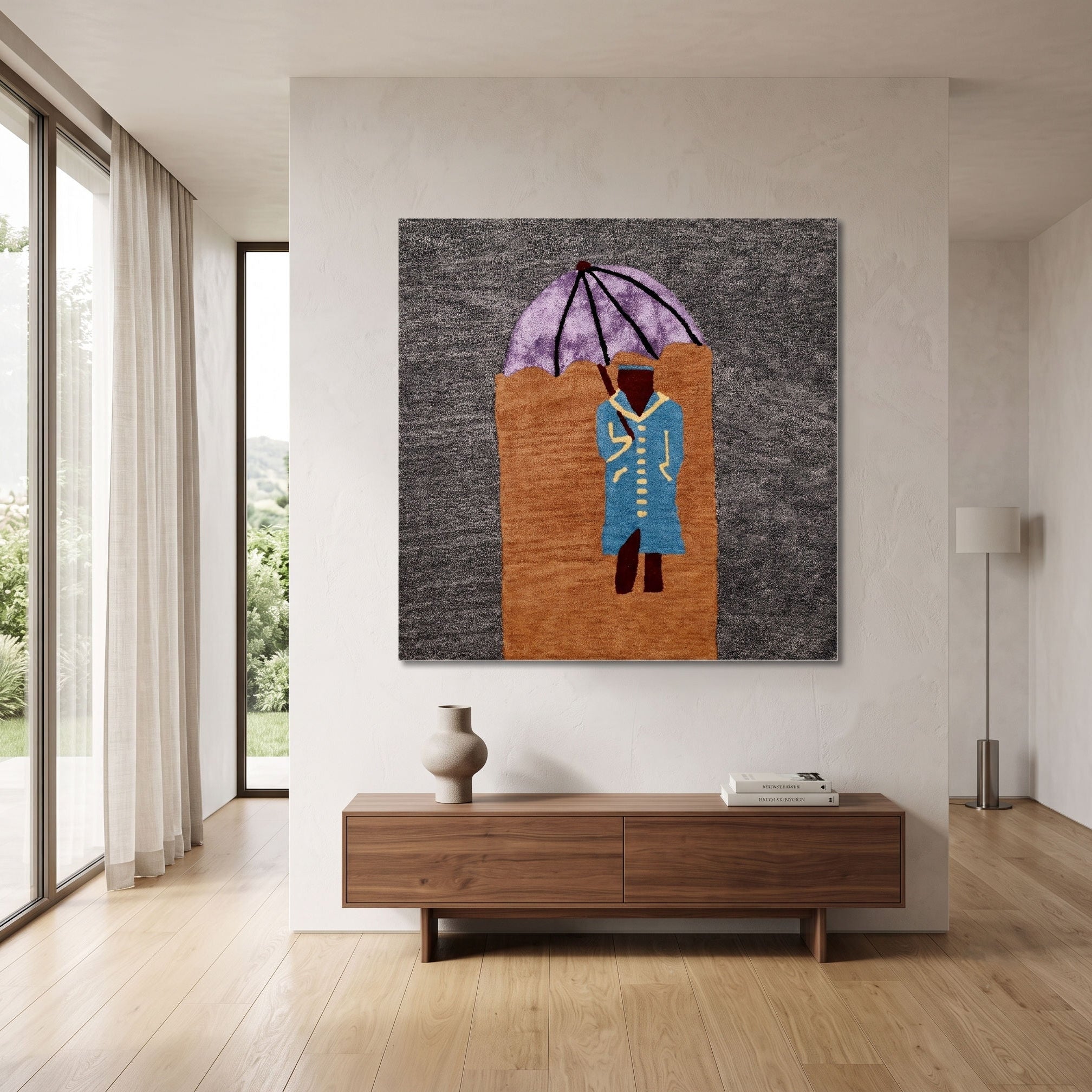 Ceremonial Guard Under Parasol Hand Tufted Wool Viscose Wall Rug