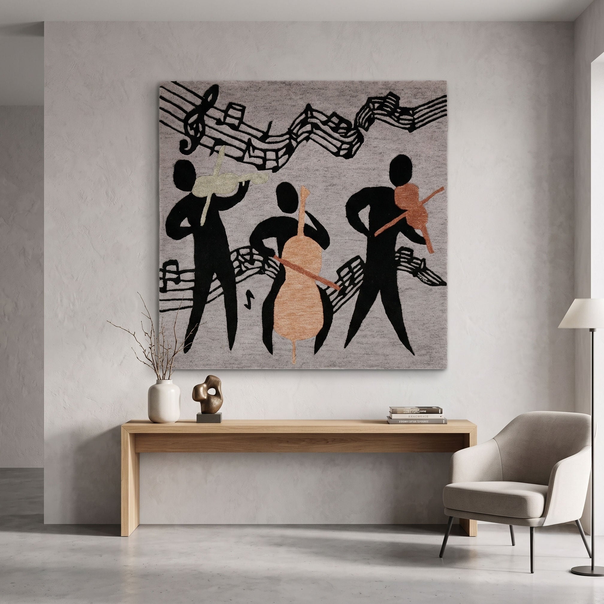 Black Musician Trio Hand Tufted Wool Wall Rug