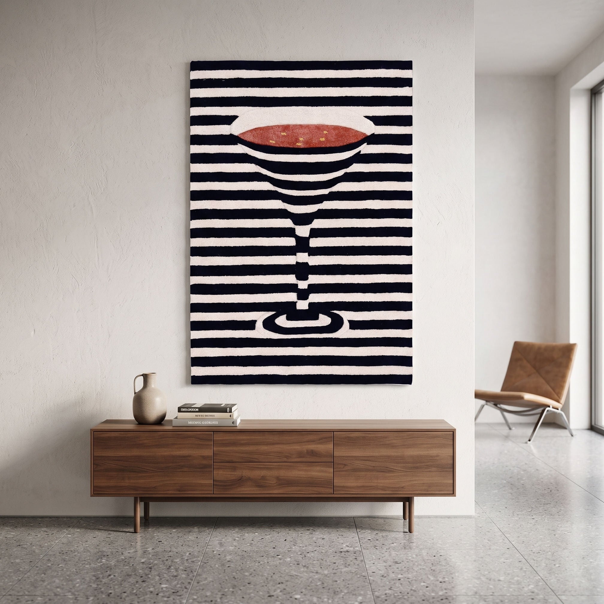Red Cocktail Glass Hand Tufted Wool Viscose Wall Rug