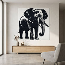 Black and White Elephant Hand Tufted Wool Wall Rug