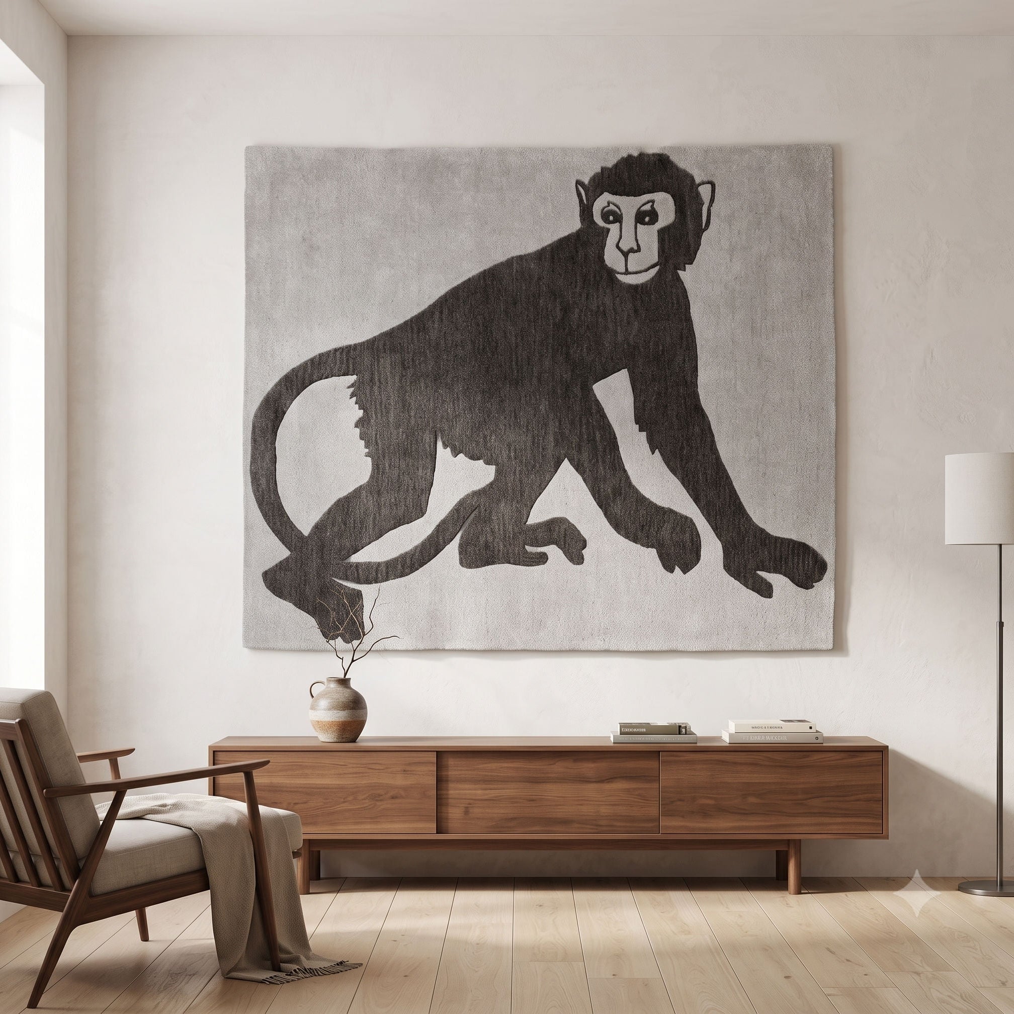 Monkey Hand Tufted Wool Wall Rug – Charcoal Grey