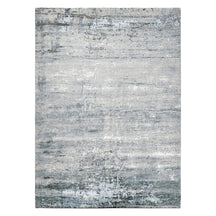 Arctic Drift hand knotted modern rug in silver grey ivory icy blue and charcoal abstract distressed design