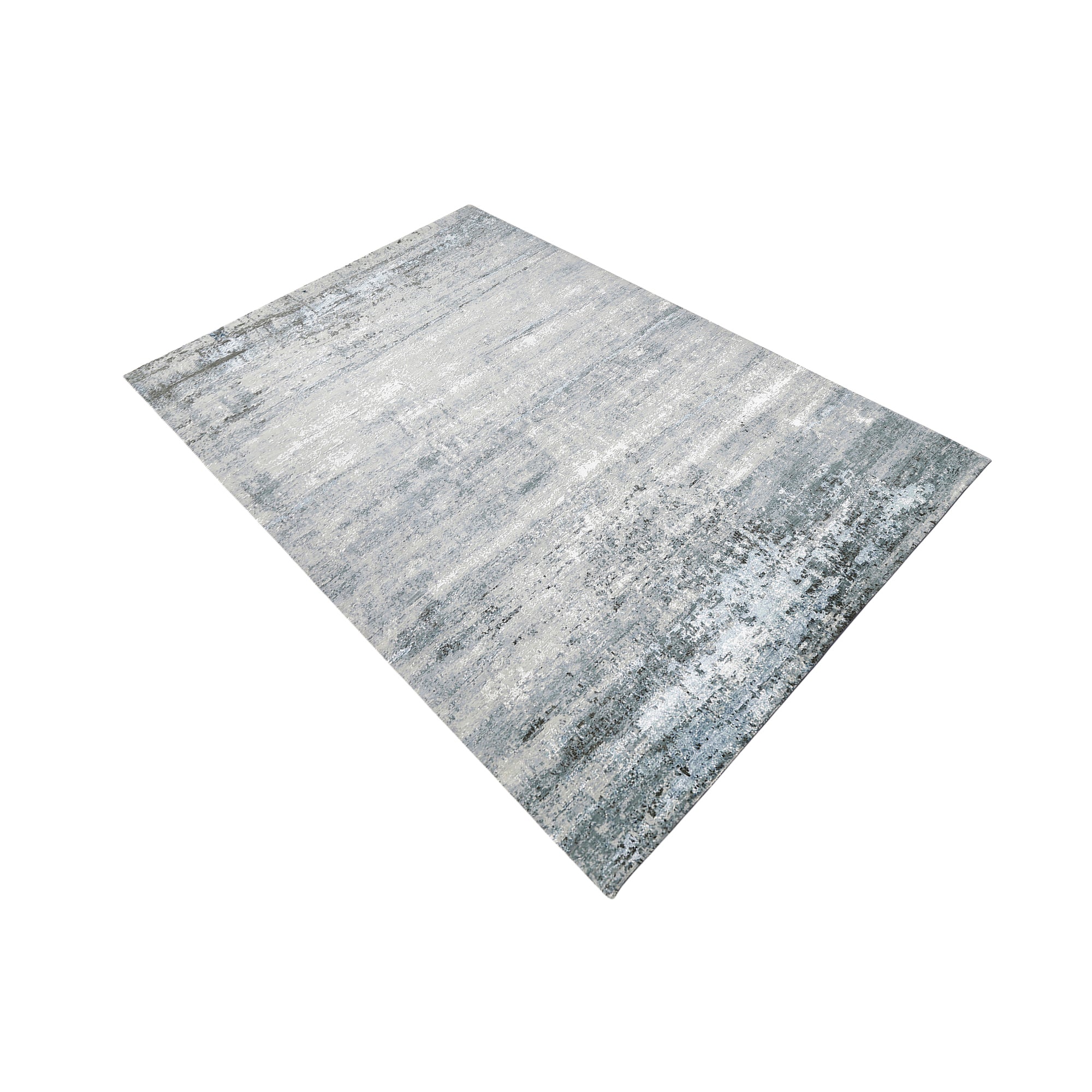 Arctic Drift hand knotted modern rug in silver grey ivory icy blue and charcoal abstract distressed design