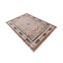 Side angle view of Beige Floral Medallion Machine Woven Classic Art Silk Rug by Khushi Living