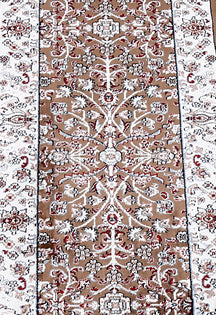 Close-up texture of Beige Machine Woven Classic Art Silk Runner Rug showing floral vine motifs and smooth Art Silk surface