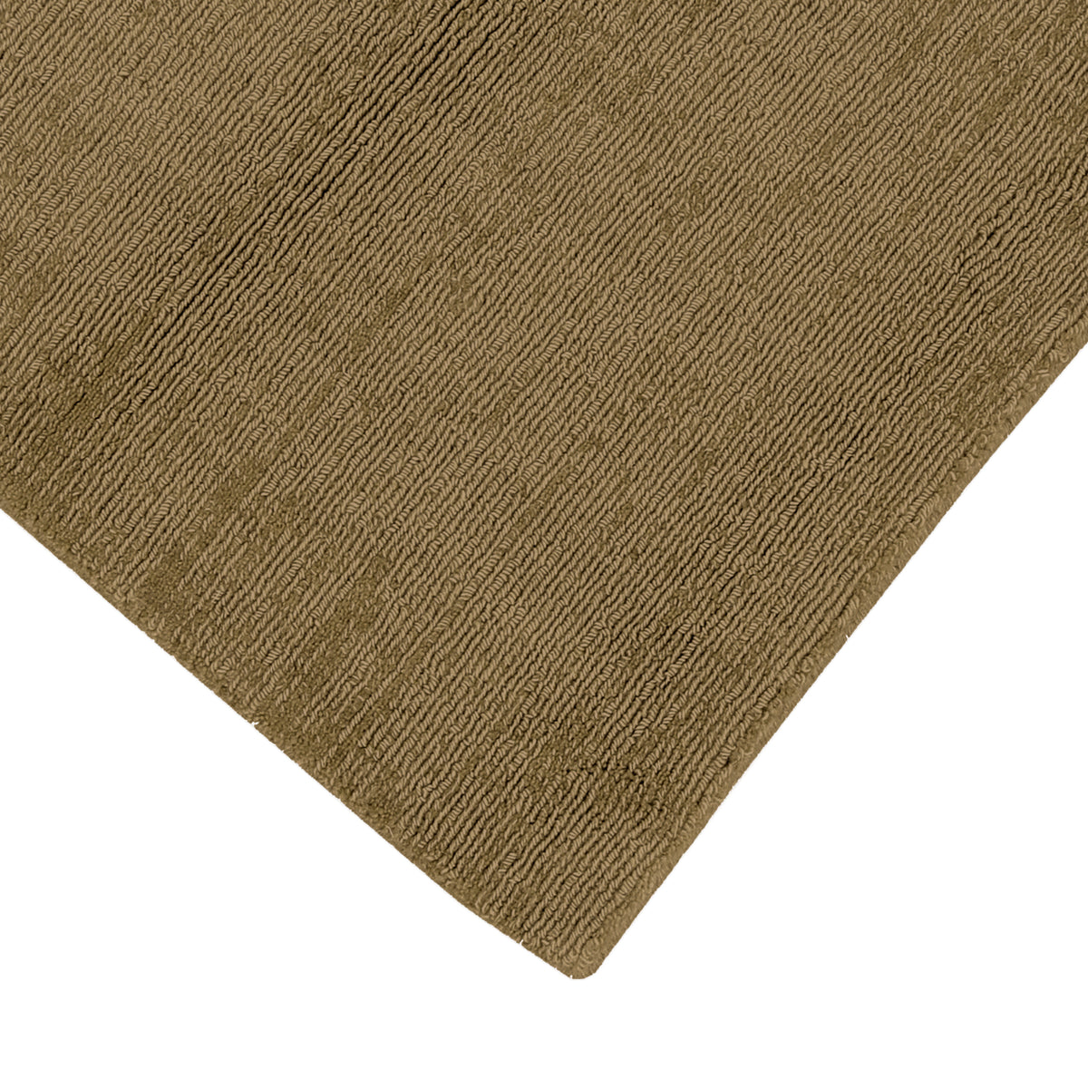 Close-up of Beige Hand Woven Loom Lori wool runner rug showing the woven wool texture, finished edge and subtle linear surface detail.