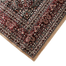 Corner and edge detail of Beige Red Medallion Machine Woven Classic Art Silk Rug with floral border