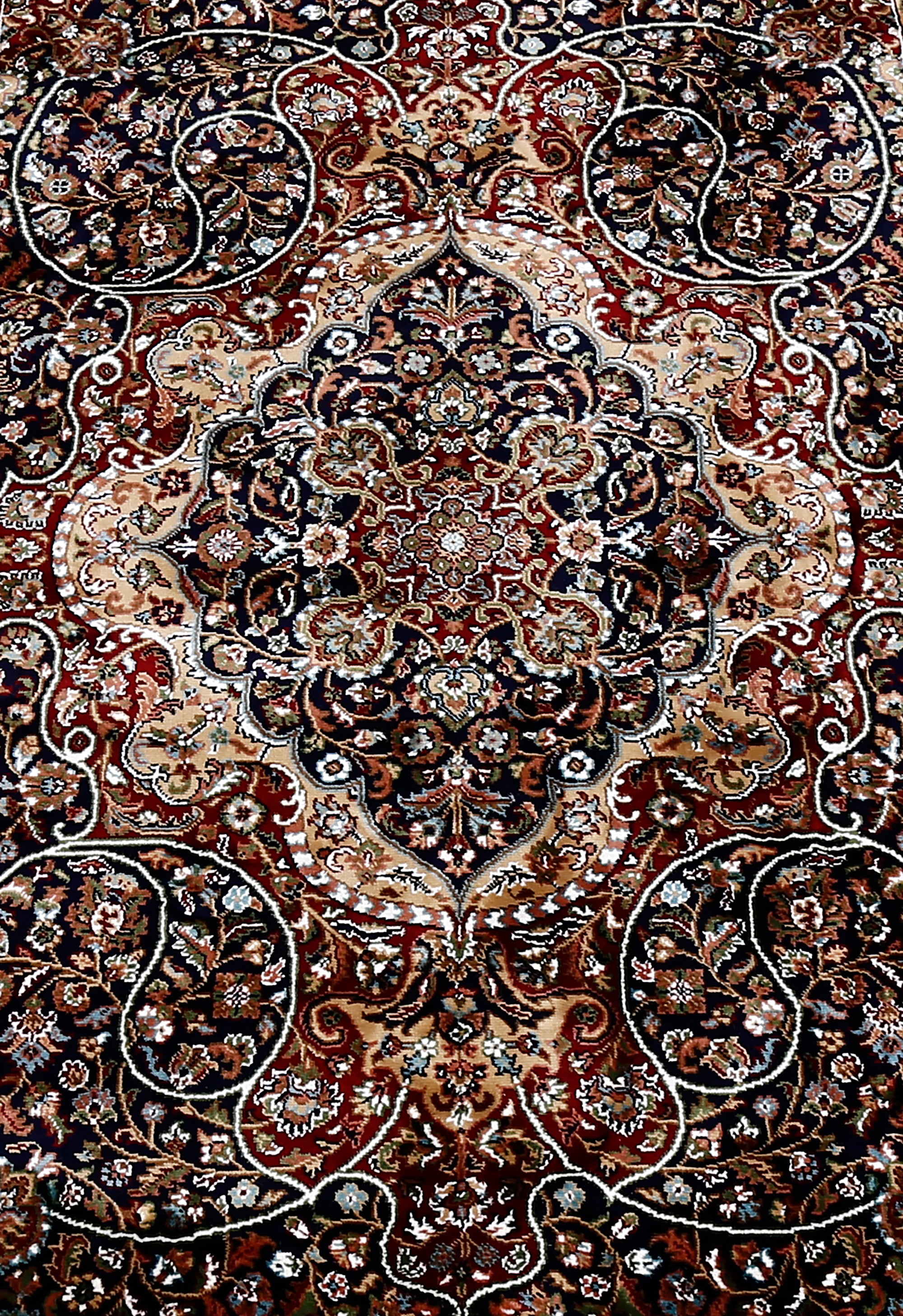 Close-up texture of Black Machine Woven Classic Art Silk Rug showing intricate floral motifs and smooth Art Silk surface