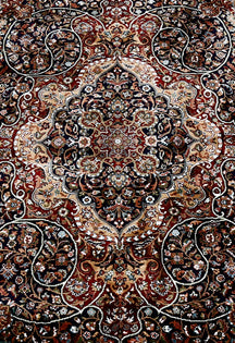 Close-up texture of Black Machine Woven Classic Art Silk Rug showing intricate floral motifs and smooth Art Silk surface