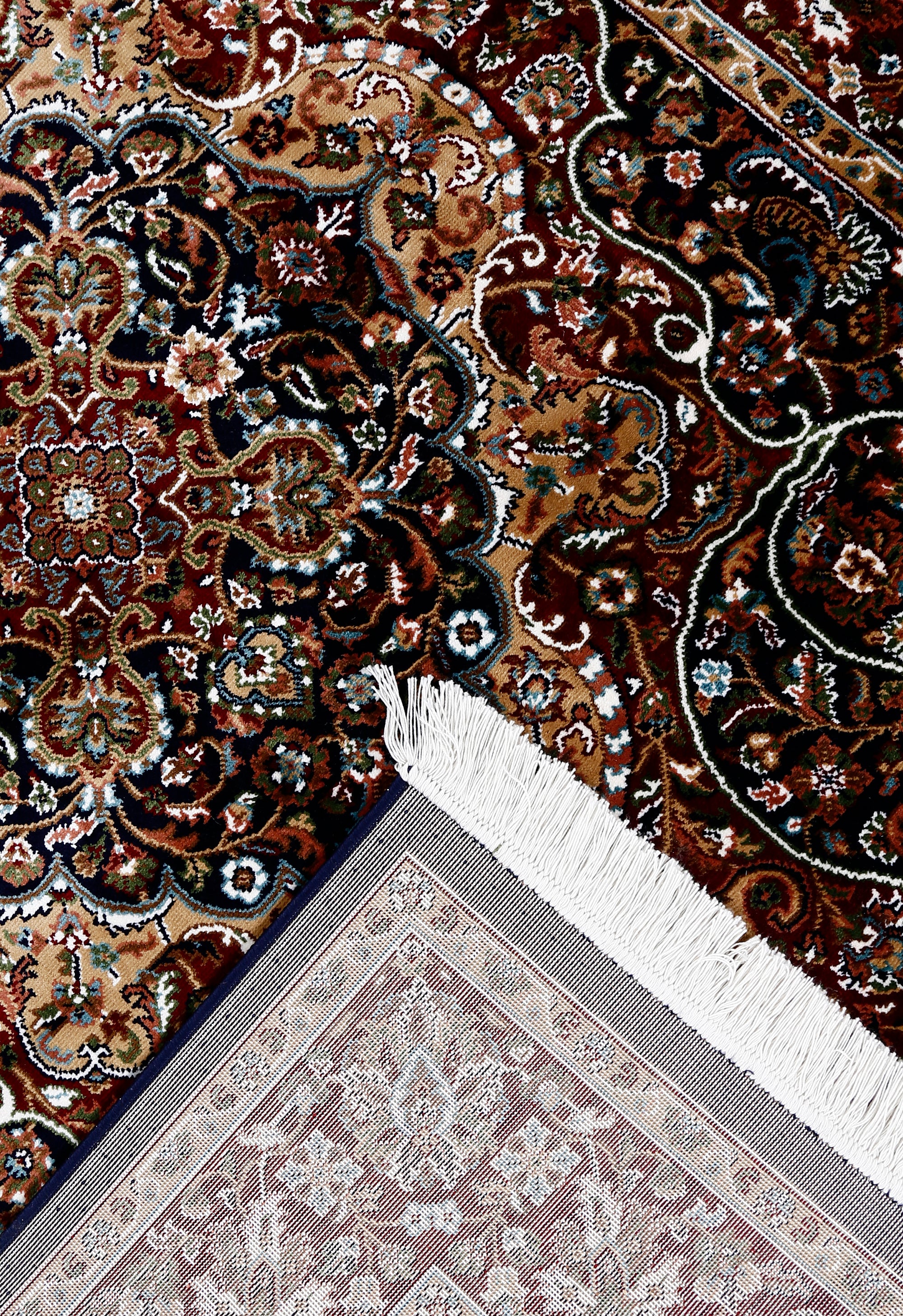 black-floral-medallion-machine-woven-classic-art-silk-rug-corner-edge-03.