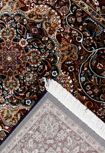 black-floral-medallion-machine-woven-classic-art-silk-rug-corner-edge-03.