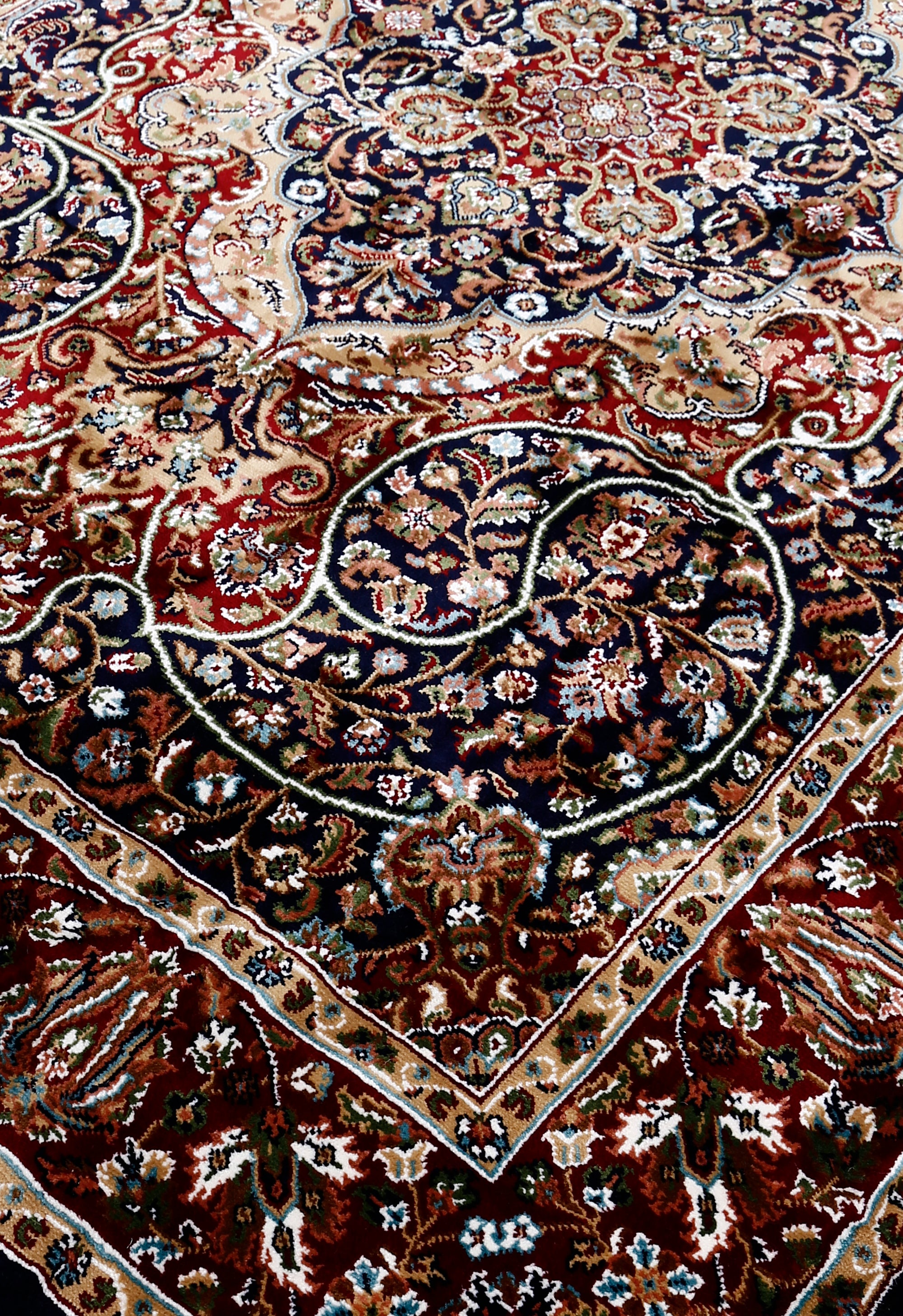 Close-up texture of Black Machine Woven Classic Art Silk Rug showing intricate floral motifs and smooth Art Silk surface