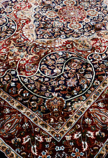 Close-up texture of Black Machine Woven Classic Art Silk Rug showing intricate floral motifs and smooth Art Silk surface