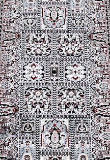 Close-up texture of Black Machine Woven Classic Art Silk Runner Rug showing detailed panel motifs and smooth Art Silk surface