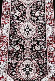 Close-up texture of Black Machine Woven Classic Art Silk Runner Rug showing floral medallion details and smooth Art Silk surface