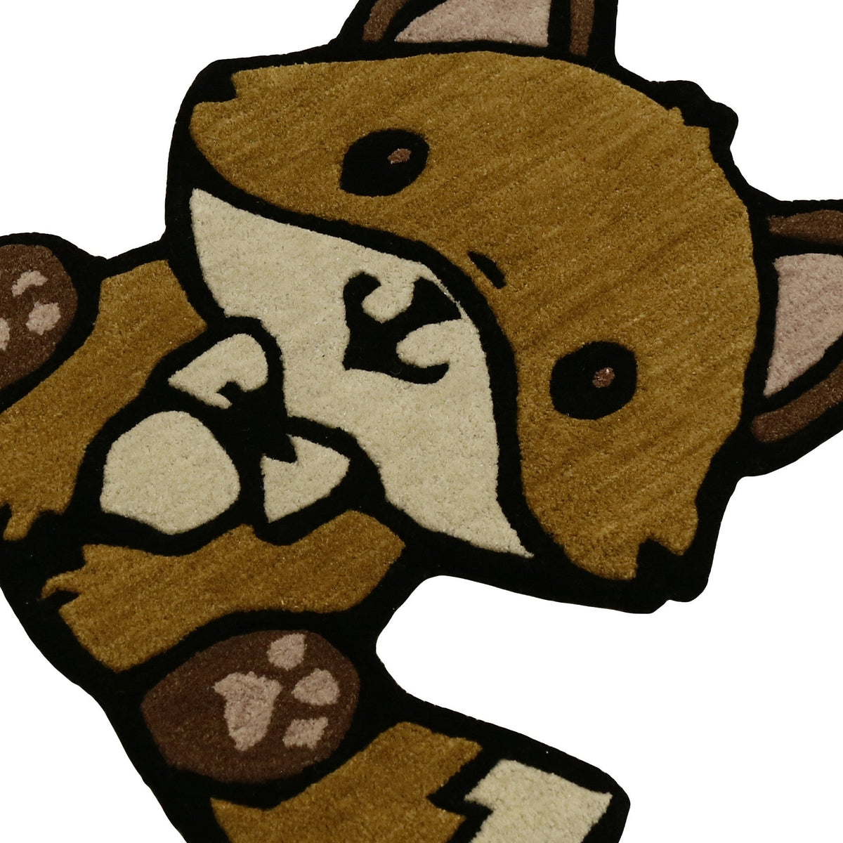 Close-up of brown fox hand tufted wool kids rug highlighting its soft wool texture, plush pile and detailed facial features.