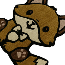 Close-up of brown fox hand tufted wool kids rug highlighting its soft wool texture, plush pile and detailed facial features.