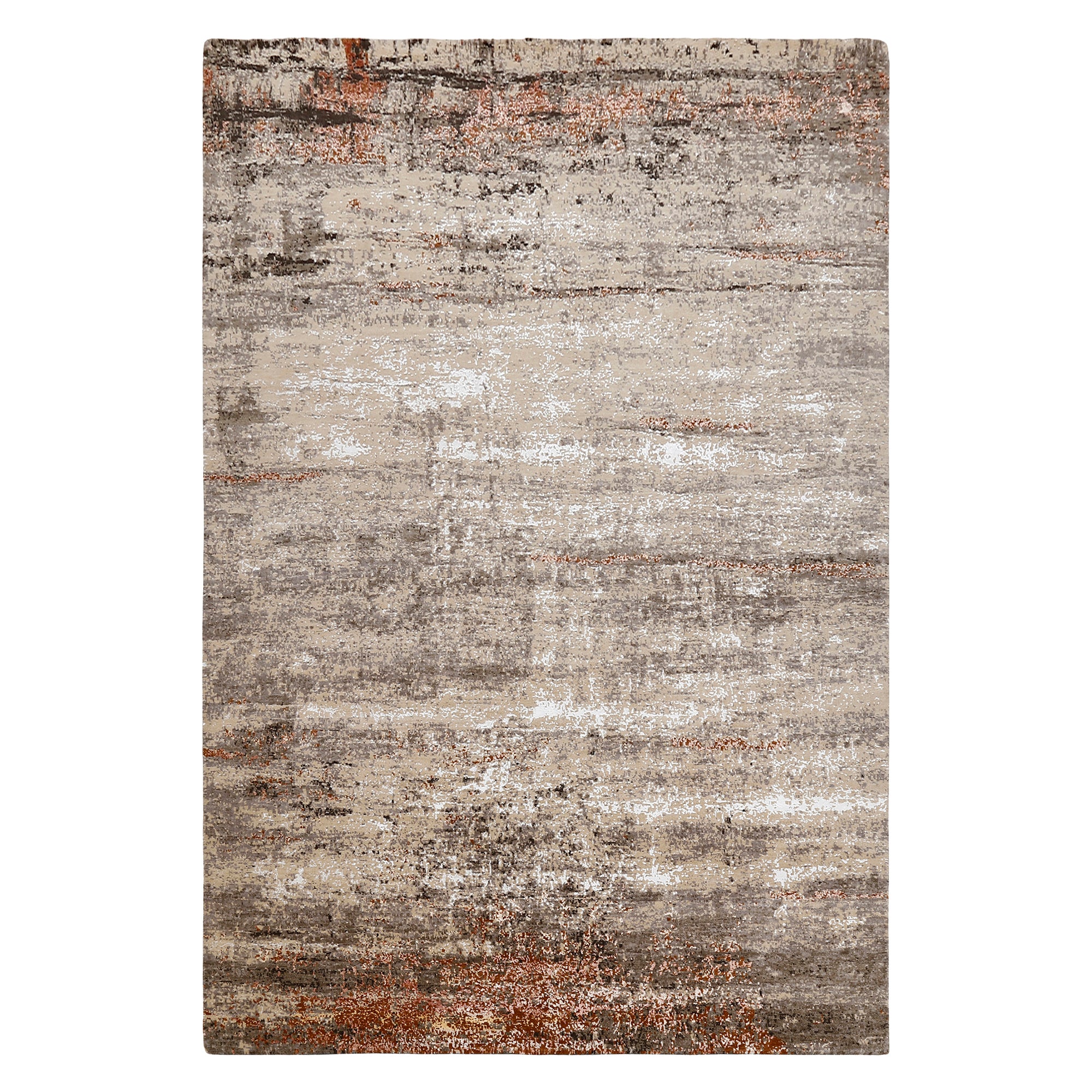 Copper Drift hand knotted modern rug in beige taupe ivory brown and copper-rust abstract textured design
