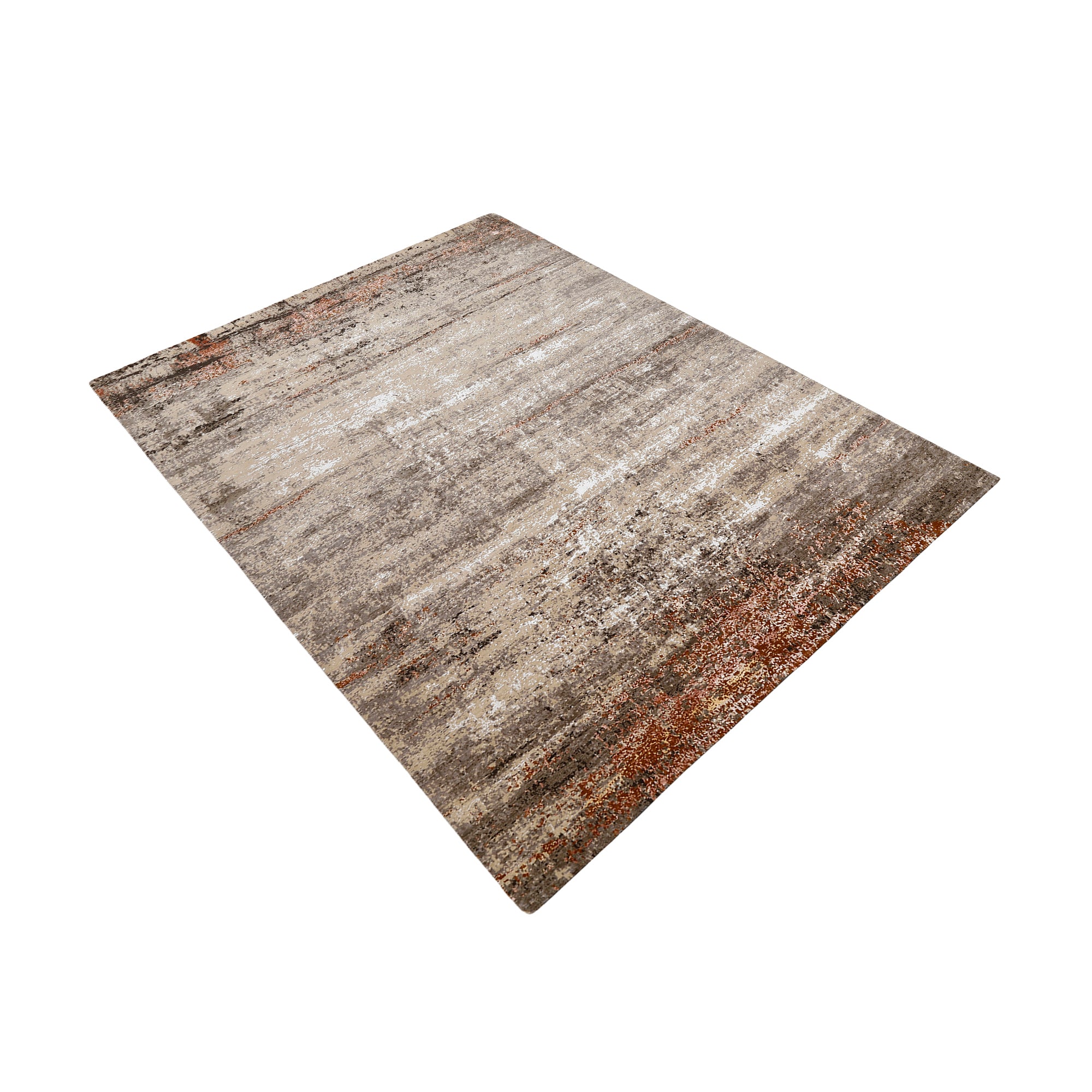 Copper Drift hand knotted modern rug in beige taupe ivory brown and copper-rust abstract textured design