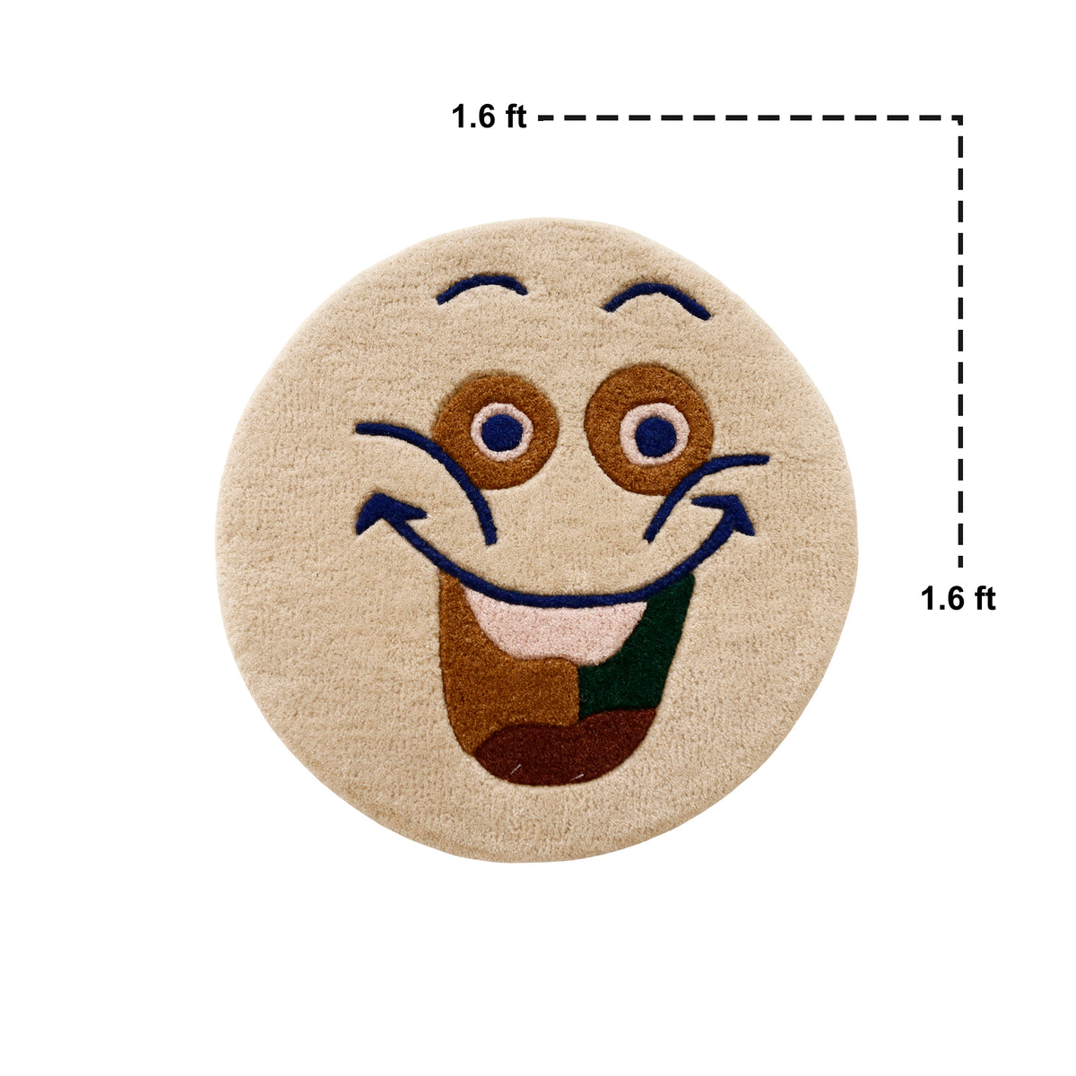 Close-up of cream happy face hand tufted wool kids rug highlighting its soft wool texture, plush pile and raised colourful facial details.
