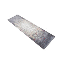 Crimson Mist hand knotted runner rug in silver grey ivory beige and muted red abstract distressed design