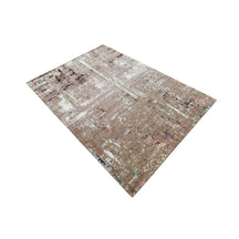 Desert Bloom hand knotted modern rug in beige taupe ivory blush aqua and blue abstract distressed design
