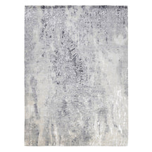 Glacier Whisper hand knotted modern rug in silver grey ivory beige taupe and charcoal abstract distressed design