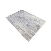 Glacier Whisper hand knotted modern rug in silver grey ivory beige taupe and charcoal abstract distressed design