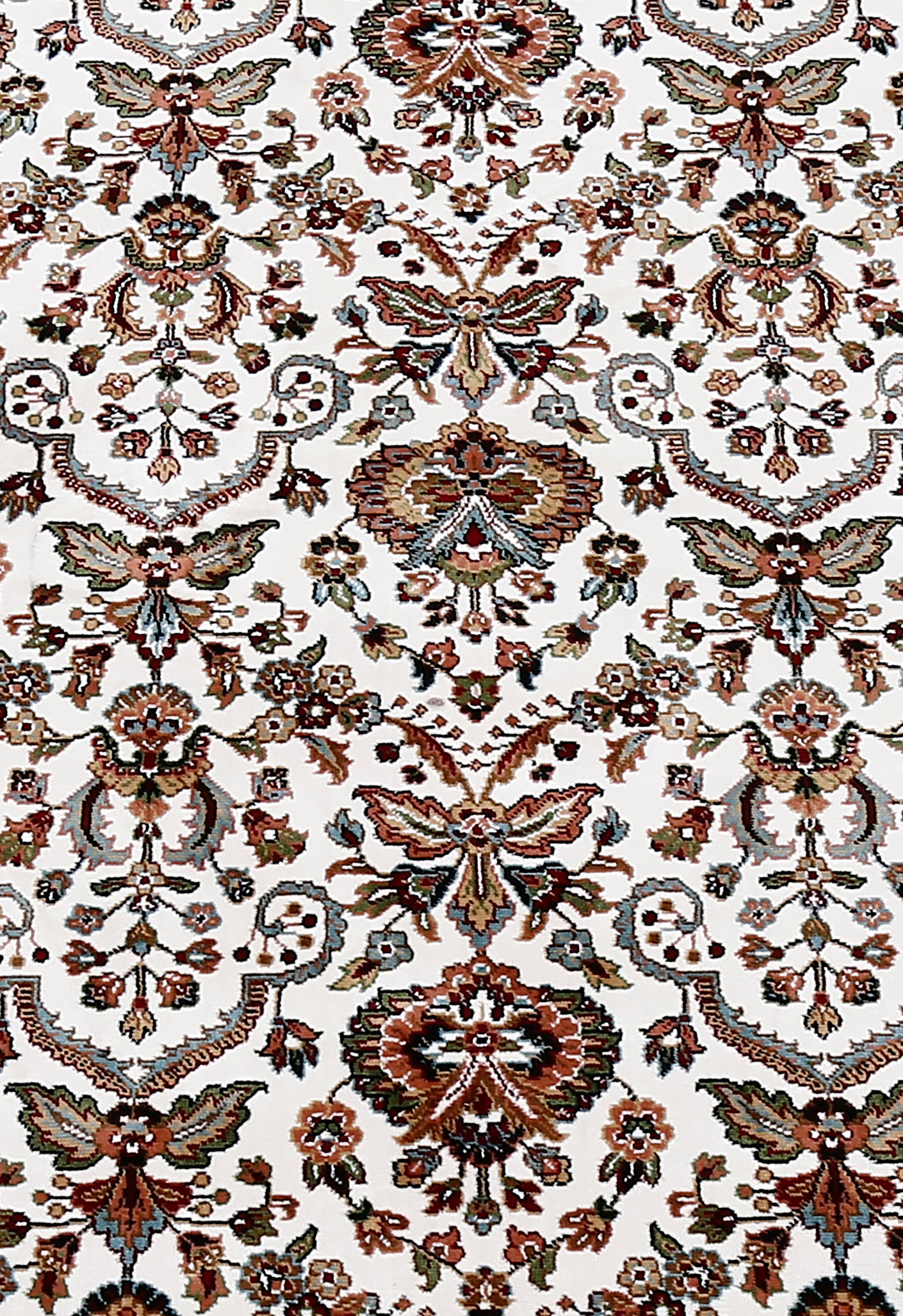 Close-up texture of Ivory Machine Woven Classic Art Silk Rug showing intricate floral motifs and smooth surface