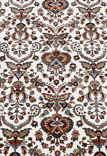 Close-up texture of Ivory Machine Woven Classic Art Silk Rug showing intricate floral motifs and smooth surface