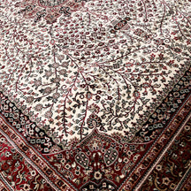 Close-up texture of Ivory Machine Woven Classic Art Silk Rug showing intricate floral motifs and smooth Art Silk surface