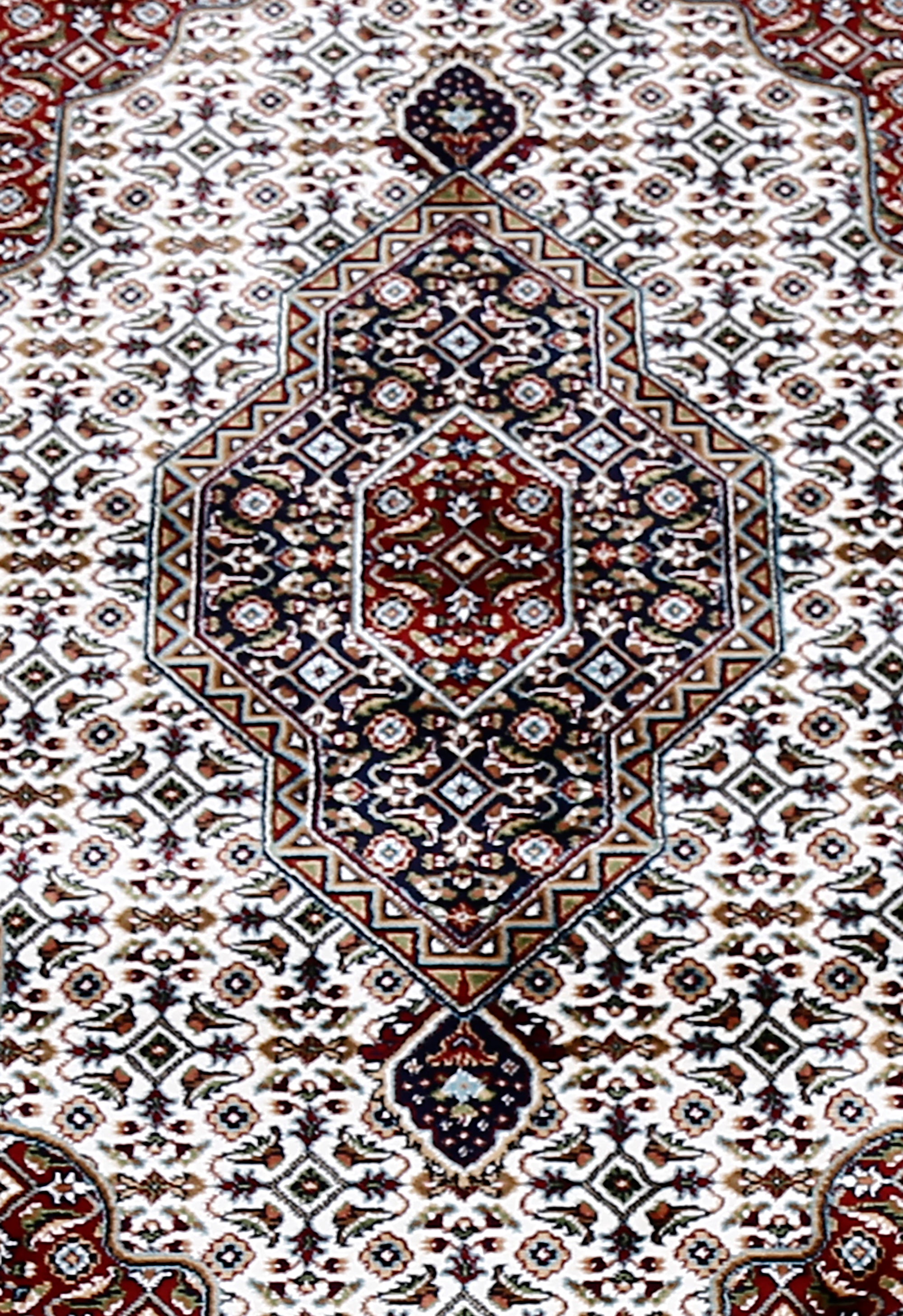 Close-up texture of Ivory Machine Woven Classic Art Silk Rug showing intricate geometric motifs and smooth Art Silk surface