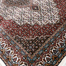 Close-up texture of Ivory Machine Woven Classic Art Silk Rug showing geometric motifs and smooth Art Silk surface