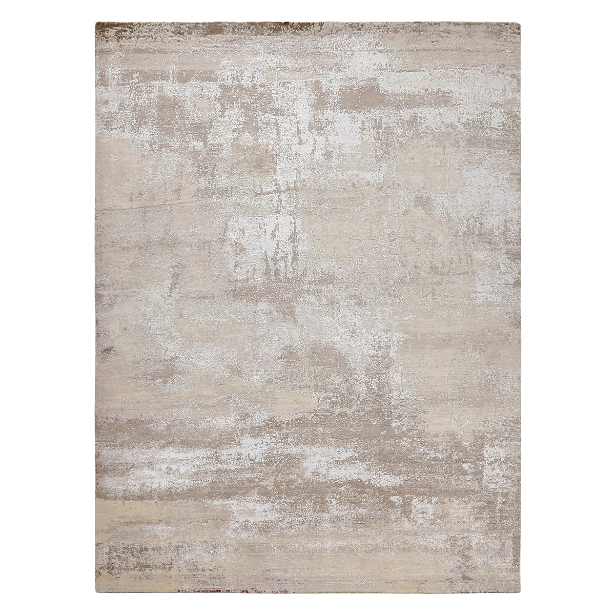 Ivory Haze hand knotted modern rug in ivory beige greige taupe and stone grey abstract distressed design