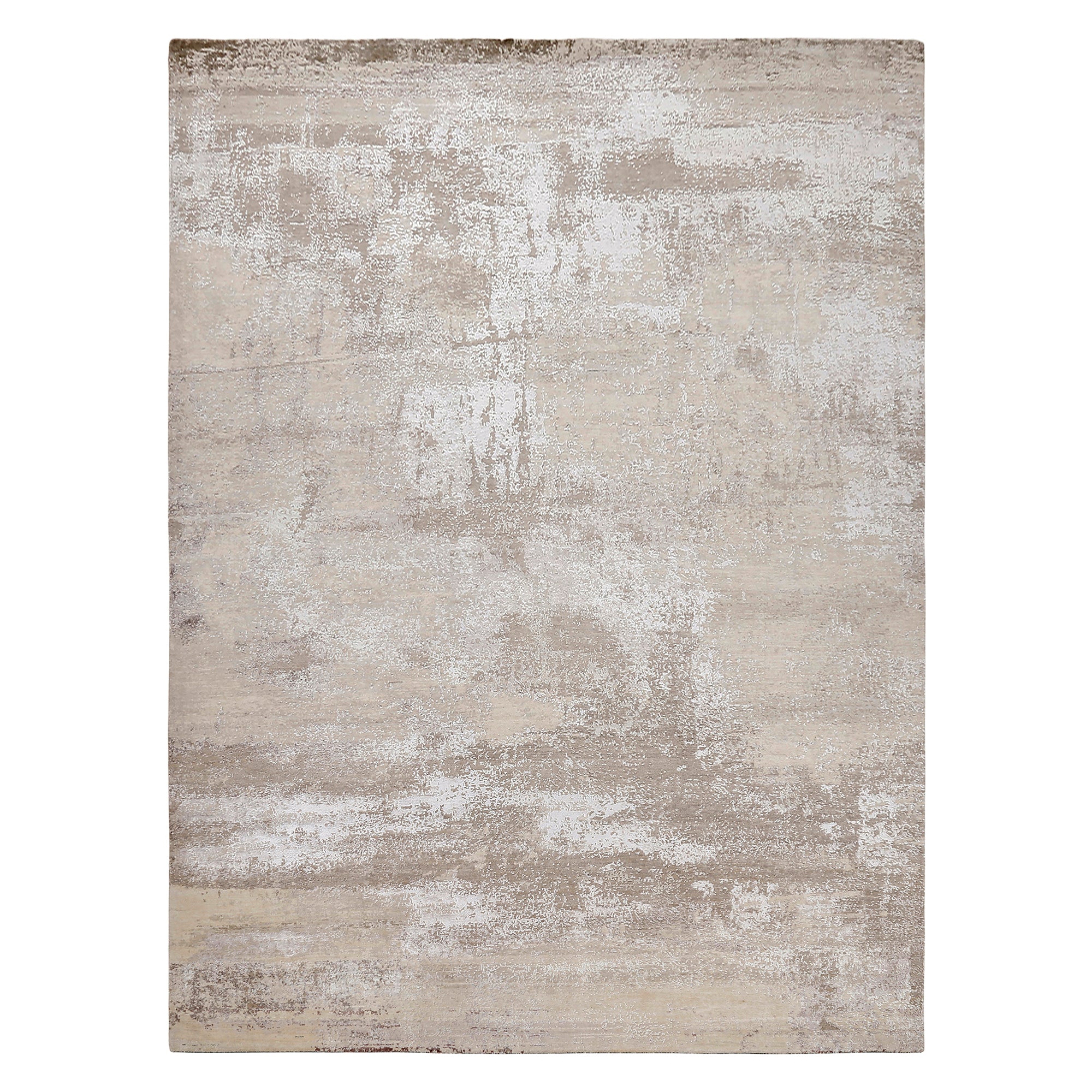 Ivory Haze hand knotted modern rug in ivory beige greige taupe and stone grey abstract distressed design