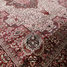 Close-up texture of Ivory Machine Woven Classic Art Silk Rug showing intricate paisley and floral motifs