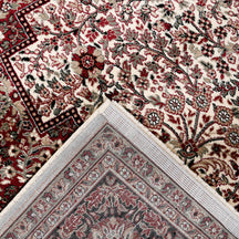 Corner and edge detail of Ivory Paisley Medallion Machine Woven Classic Art Silk Rug with ornamental border
