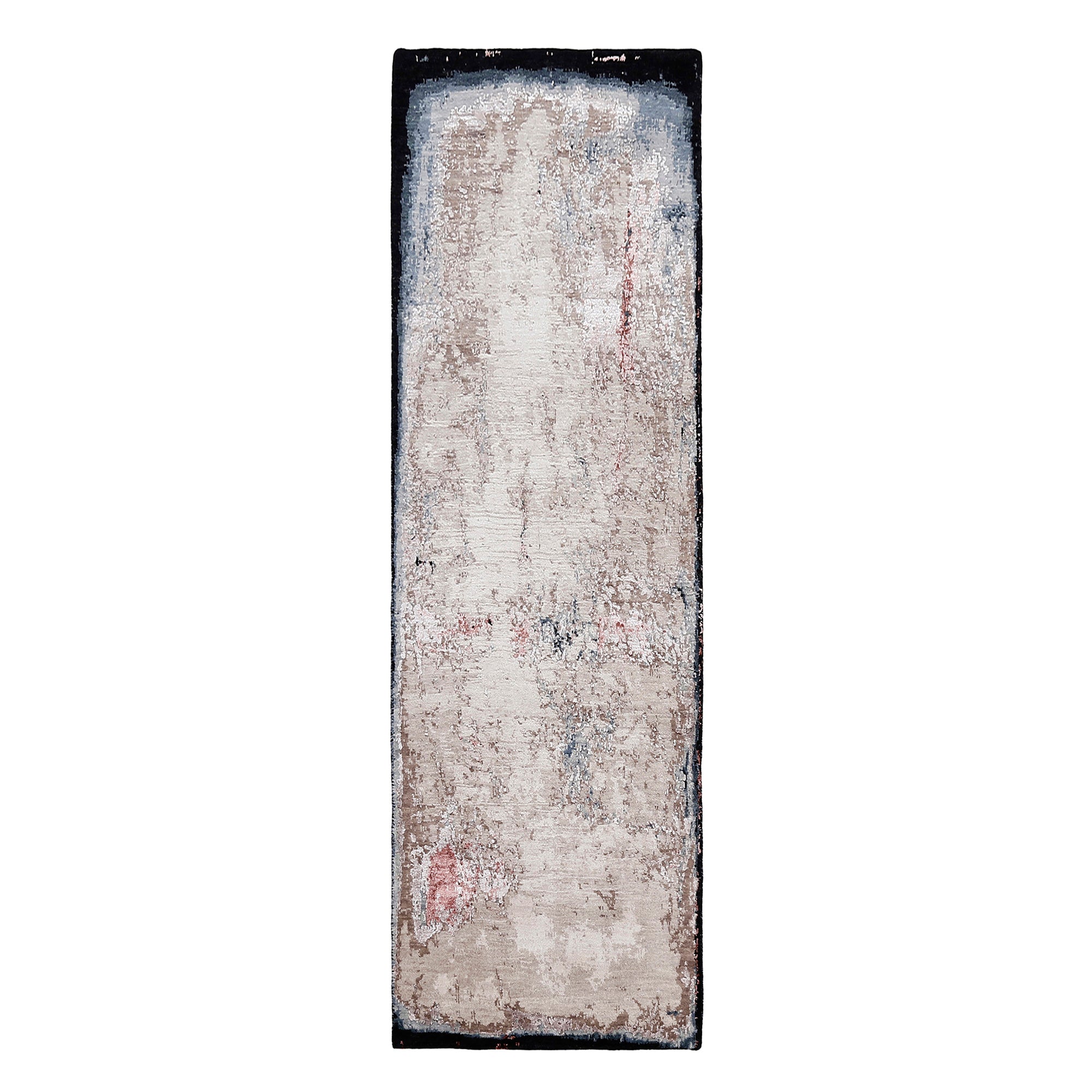 Ivory Shadow hand knotted runner rug in ivory beige taupe grey and charcoal abstract distressed design