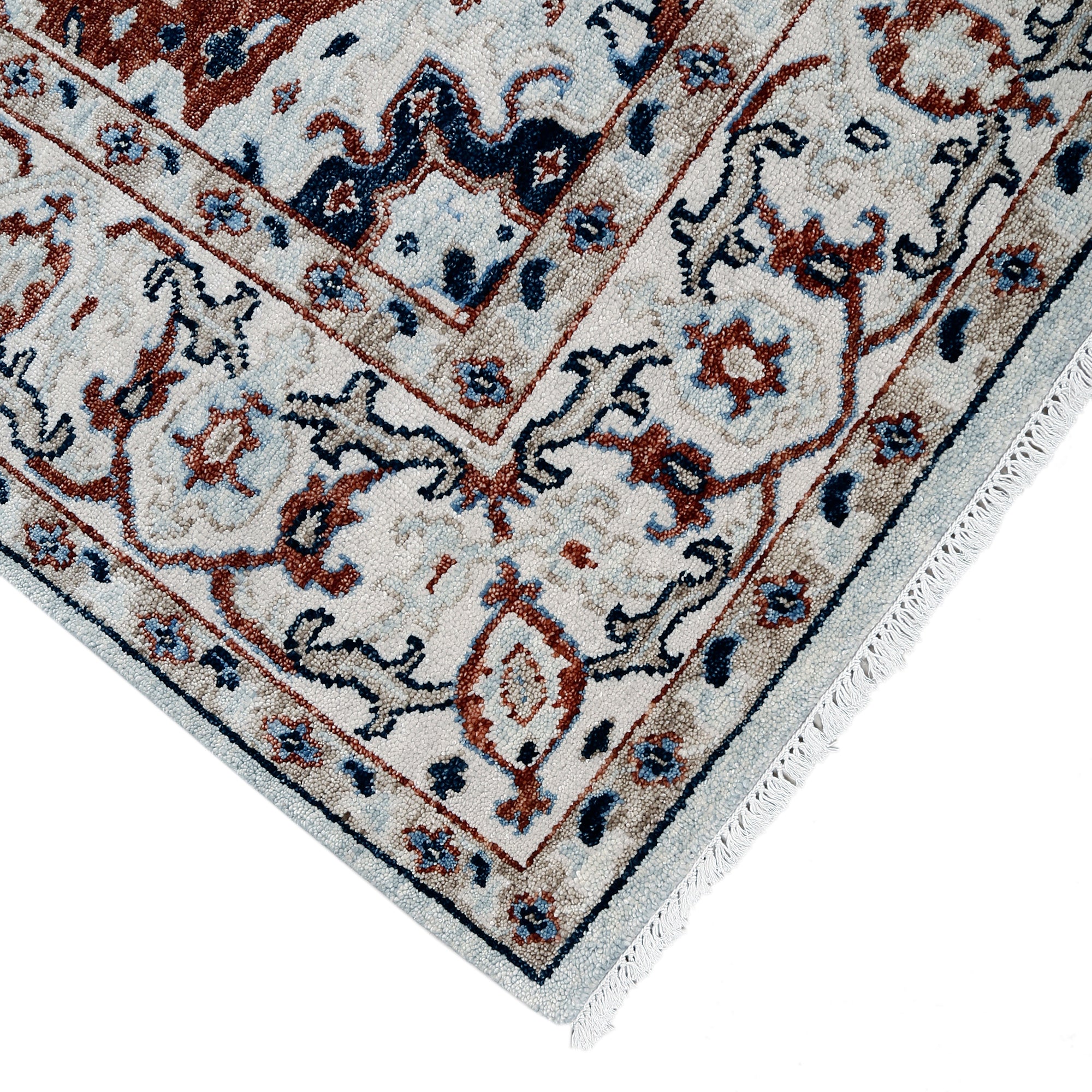 Khushi Living hand knotted traditional wool rug in ivory with classic medallion pattern