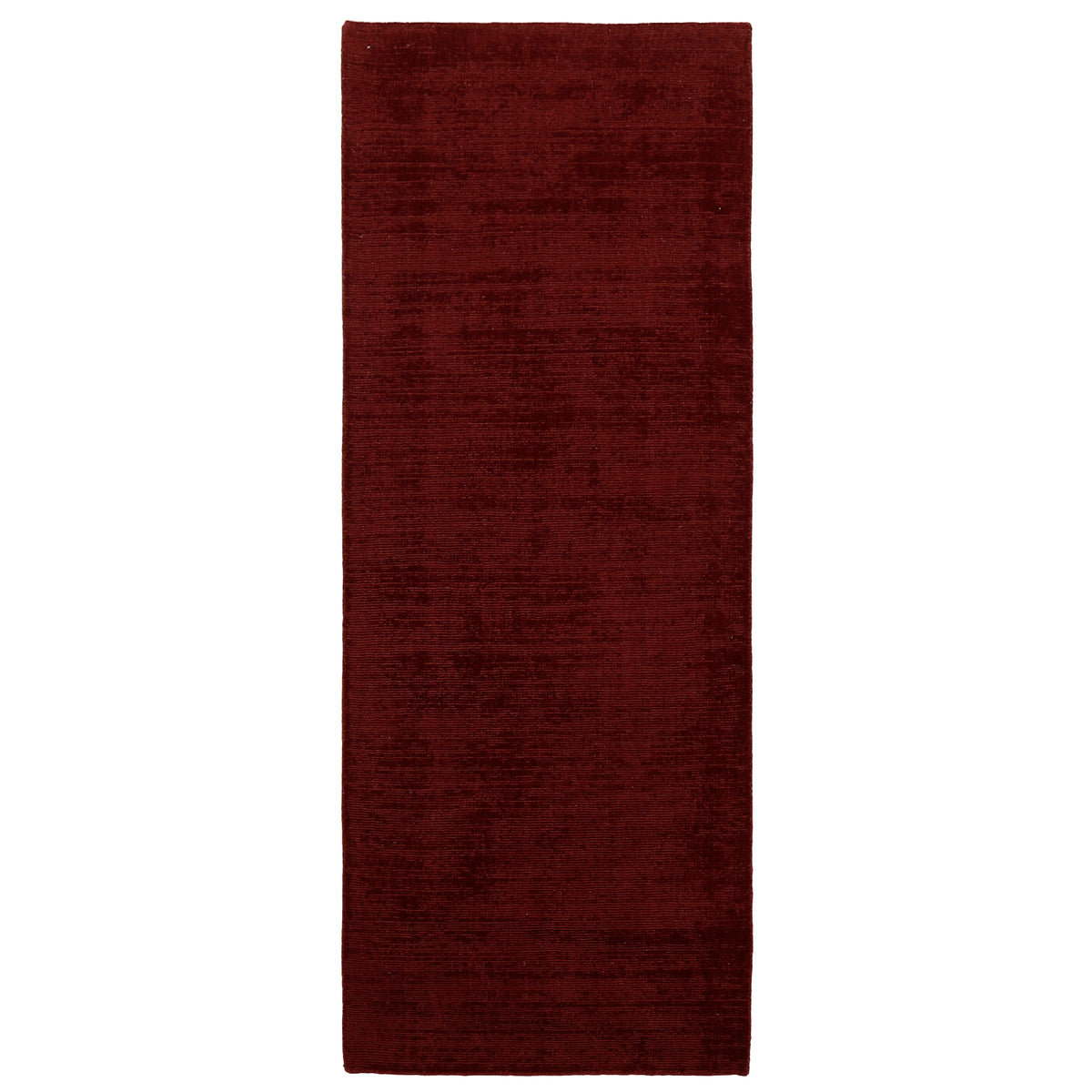 Full top view of Maroon Hand Woven Loom Lori runner wool rug showing the long narrow shape and deep maroon tone.