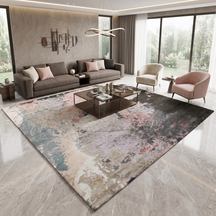 Noir Blush hand knotted modern wool and viscose rug displayed in a contemporary luxury living room
