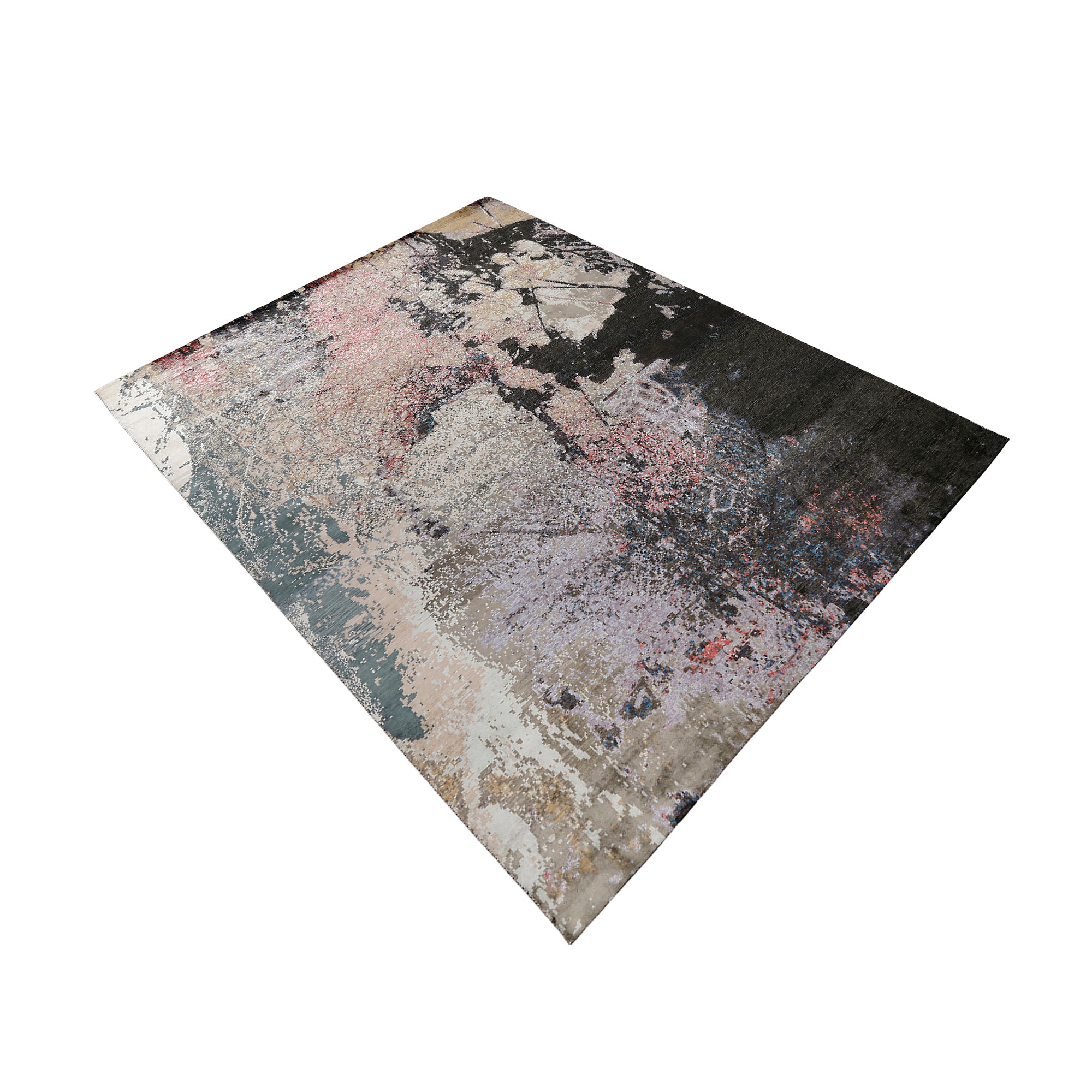 Noir Blush hand knotted modern rug in charcoal black ivory beige grey and blush pink abstract design