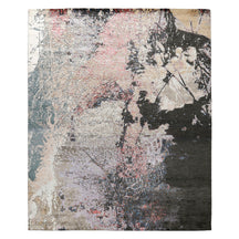 Noir Blush hand knotted modern rug in charcoal black ivory beige grey and blush pink abstract design
