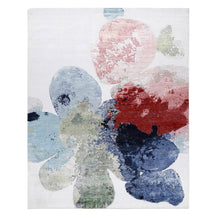 Pastel Bloom hand knotted viscose rug in ivory pink blue green red and navy modern abstract design