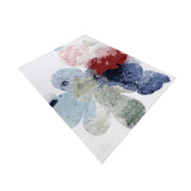 Pastel Bloom hand knotted viscose rug in ivory pink blue green red and navy modern abstract design
