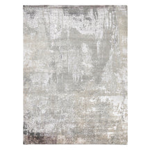 Pearl Sand hand knotted modern rug in ivory beige taupe and silver grey abstract distressed design
